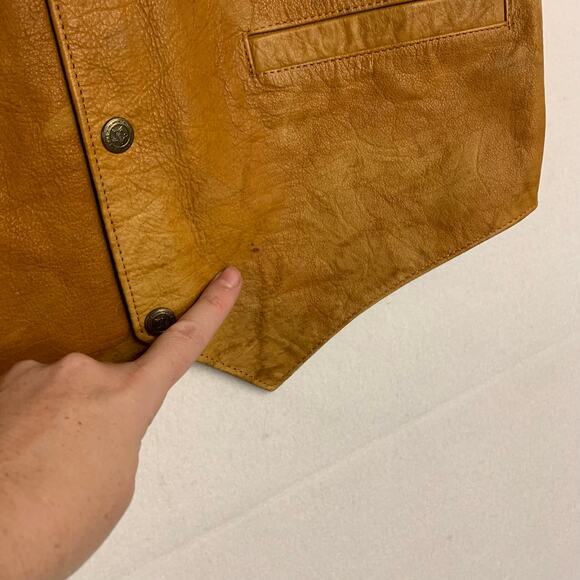 Vintage Tan Brown Real Genuine Leather Gilet Vest Waistcoat Men's Button Front - Picture 10 of 10